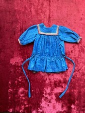 Robe Ancienne De Poupée Jumeau Tablier Bleu Satin