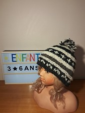 Bonnet Enfant Garçon Mixte Hiver 3/6 Ans Handmade 100% Laine Pompon