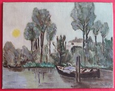 Huile sur Carton PAYSAGE PENICHE MARINE Signée bas droit 19x24cm