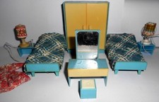 JEAN DOLLS  maison meubles de poupées 10 pièces pour chambre  bleu TBE