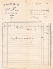 FACTURE  1922 COLS SOUPLES A FOUR A LYON - M. BERTHOLY A ROANNE