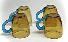 4 tasses miniature Verrerie de PORTIEUX ? George Sand?  jaune et bleu