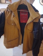 Veste Soviet en cuir de vache, jaune moutarde et noir, taille L, très bon état