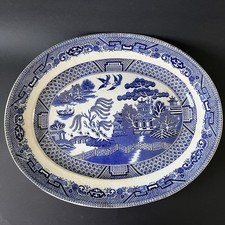 Grand plat ancien faïence Willow BLAIRS 1920s 1930s Made in England 36 x 29 cm
