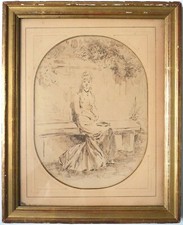 Dessin de Henri SOMM (1844-1907) Jeune femme et voyeur Encadré