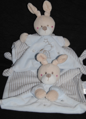Doudou plat lapin bleu - lapin,