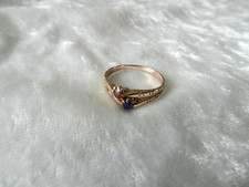 Ancienne bague alliance Toi & Moi en or massif 18 K rose saphir et rubis / T: 56