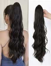 Postiche Femme Queue De Cheval Extension Synthétique Brune Marron Ondulé A Pince