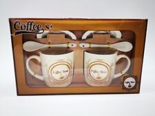 X 2 Tasses À Café Avec Cuillères Et Soucoupes En Céramique Décorée K10314 REB