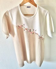 Pull Damart brodé fleuri (L)