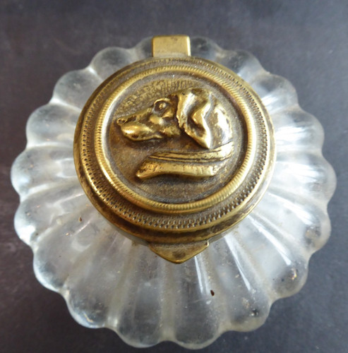 Encrier ancien verre laiton - encrier,