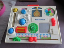 VINTAGE FISHER PRICE ACTIVITY CENTER TABLEAU D ACTIVITES + ATTACHE
