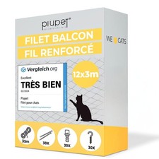 ® Filet de Protection Chat I 12x3m I Filet renforcé I avec Corde de Fixation ...
