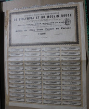 PLANCHE D’ACTIONS AU PORTEUR DE L’OLYMPIA ET DU MOULIN ROUGE 1903