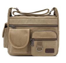 Sac Sacoche Reporter Bandoulière Besace Toile Vintage 21x14x31cm Kaki Beige