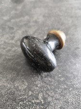 ANCIENNE POIGNEE de PORTE OVALE PORCELAINE NOIRE bouton serrure quincaillerie