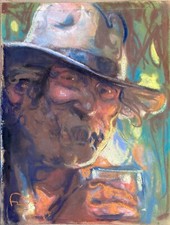 Louis FORTUNEY "L'homme au chapeau" Pastel signé