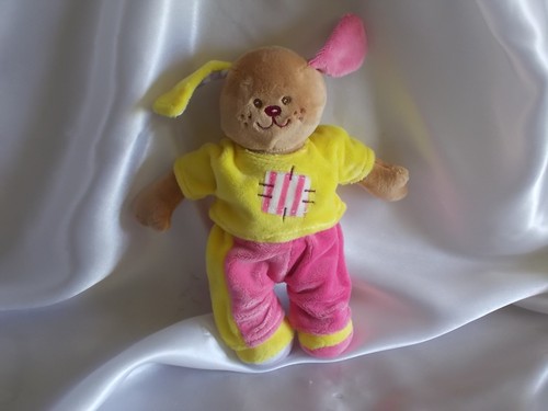 Doudou lapin beige jaune - lapin, beige,jaune