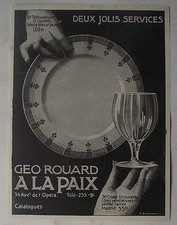 Publicité ancienne Service table, cristal , Geo Rouard A la Paix    1910