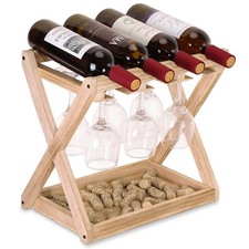 Casier à vin – 4 bouteilles et 6 verres à pied en bois pour cuisine cave bure...