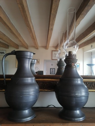 Lampe pétrole étain - étain, +