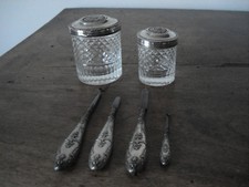  2 pots toilette XIXe argent Michel-Ange Baccarat? + nécessaire manucure argent