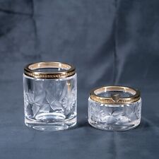 Antique French Crystal Cut Glass Set of Jar and Ashtray Engraving Bronze Ormolu