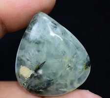 100% Naturel Africain Vert Prehnite 41.90 Certifié Intérieur Noir Cheveux Pierre