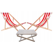 Ensemble de 2 chaises longues et table basse pliable, Balu-Blanc, bois