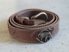 Ancienne ceinture de chasse Hubert Valence cuir insigne sanglier 