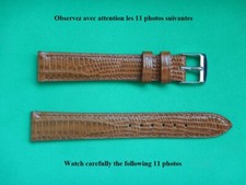 16 mm BRACELET POUR MONTRE CUIR VÉRITABLE COUSU FACON LEZARD TEJU MARRON "GOLD"