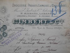 Facture ancienne - E. Imbert & Cie - Droguerie Produits Chimiques - Paris - 1907