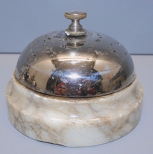 -ANCIENNE SONNETTE de COMPTOIR Cloche Chromée SOCLE MARBRE JUS de GRENIER   D