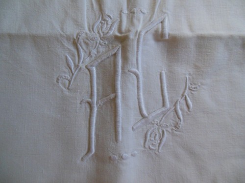 Drap ancien fil monogramme - drap, en