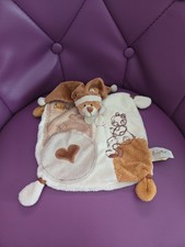 Peluche doudou ours plat BABY NAT' blanc crème beige brun bonnet cœur TTBE