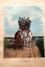 Gravure 1869 voyage en calèche par B. Herring estampe ancienne XIXème diligence