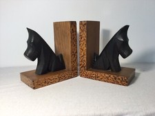 Paire Serres livres en bois chien scottish terrier 1950