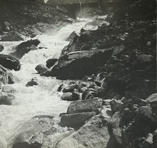 SUISSE Reuss Rivière Torrent Photo Stereo c1910 Plaque de verre Vintage §n3