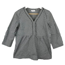 Scottage Haut Femme 1 Noir Blanc Vichy Carreaux Manches 3/4 Décolleté V Chic