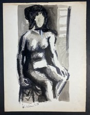 Loïc DUBIGEON "Jeune femme nue à la fenêtre" Dessin signé et daté 1959
