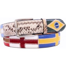 Ceinture patchwork en python et autruche - sujet drapeaux du monde, 4 cm