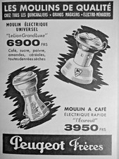 PUBLICITÉ DE PRESSE 1955 MOULIN A CAFÉ ÉLECTRIQUE PEUGEOT FRÈRES