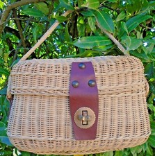 Sac panier vintage osier et cuir