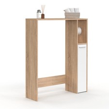 Meuble dessus WC WALLIS avec placard façon hêtre et blanc