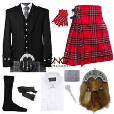 Homme Écossais Argile Veste 9 Pièces Costume Kilt Highland Mariage Kilt Ensemble