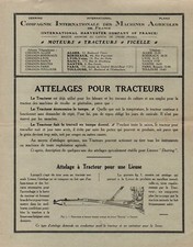 ▬►Prospectus ORIGINAL de 1921 IH INTERNATIONAL ATTELAGES POUR TRACTEURS