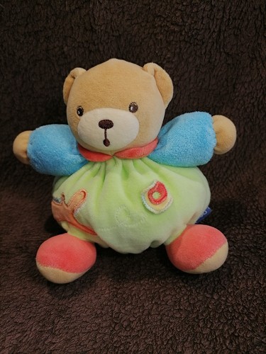 Doudou ours boule - bleu, vert