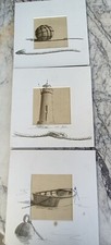 JEAN LOUIS GRAVIER PEINTRE BRETON 3 AQUARELLES/ PHARE BATEAU  24X24cm
