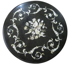 Table Basse Décorative En Marbre Noir De 18" Pierre Dure Décor Pour Cadeau