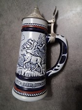 Vintage chope à bière AVON bleu décor d'animaux N° L-00971 ancien
